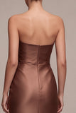 Strapless Coffee Satin Sheath Maxi Formal Dress