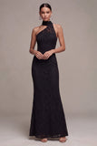 Mermaid Halter Black Lace Maxi Formal Dress
