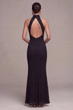 Mermaid Halter Black Lace Maxi Formal Dress