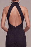 Mermaid Halter Black Lace Maxi Formal Dress