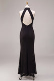 Mermaid Halter Black Lace Maxi Formal Dress