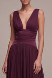 Burgundy A Line Chiffon V-Neck Maxi Formal Dress