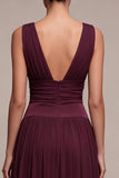 Burgundy A Line Chiffon V-Neck Maxi Formal Dress