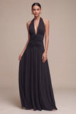 Halter Black A Line Chiffon Maxi Formal Dress