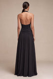 Halter Black A Line Chiffon Maxi Formal Dress