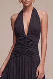 Halter Black A Line Chiffon Maxi Formal Dress