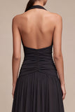 Halter Black A Line Chiffon Maxi Formal Dress