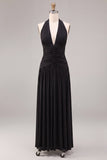 Halter Black A Line Chiffon Maxi Formal Dress