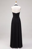 Halter Black A Line Chiffon Maxi Formal Dress