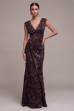 Mermaid V-Neck Black Floral Maxi Formal Dress