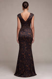 Mermaid V-Neck Black Floral Maxi Formal Dress