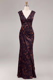 Mermaid V-Neck Black Floral Maxi Formal Dress