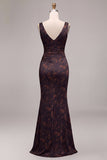 Mermaid V-Neck Black Floral Maxi Formal Dress