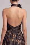 Floral Halter Black A Line Maxi Formal Dress With Slit