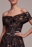 Off The Shoulder Floral Black A Line Maxi Formal Dress
