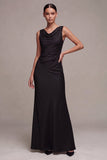 Mermaid Cowl Neck Black Maxi Formal Dress