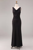 Mermaid Cowl Neck Black Maxi Formal Dress