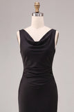 Mermaid Cowl Neck Black Maxi Formal Dress