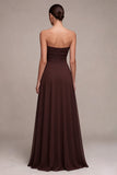 Strapless A Line Dark Coffee Chiffon Maxi Formal Dress