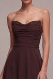 Strapless A Line Dark Coffee Chiffon Maxi Formal Dress