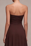 Strapless A Line Dark Coffee Chiffon Maxi Formal Dress
