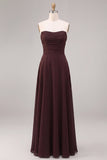 Strapless A Line Dark Coffee Chiffon Maxi Formal Dress