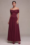 Off The Shoulder Burgundy A Line Chiffon Maxi Formal Dress