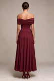 Off The Shoulder Burgundy A Line Chiffon Maxi Formal Dress
