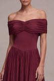 Off The Shoulder Burgundy A Line Chiffon Maxi Formal Dress
