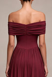 Off The Shoulder Burgundy A Line Chiffon Maxi Formal Dress