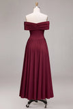 Off The Shoulder Burgundy A Line Chiffon Maxi Formal Dress