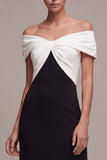 Off The Shoulder Mermaid Black and White Maxi Formal Dress