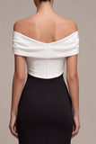Off The Shoulder Mermaid Black and White Maxi Formal Dress