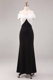 Off The Shoulder Mermaid Black and White Maxi Formal Dress