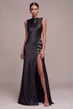 Satin A Line Straight Neck Olive Maxi Formal Dress