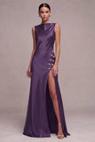 Satin A Line Straight Neck Olive Maxi Formal Dress