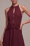 Halter Chiffon Burgundy A Line Maxi Formal Dress