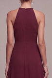 Halter Chiffon Burgundy A Line Maxi Formal Dress