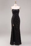 Sequins Strapless Lace A Line Black Maxi Formal Dress