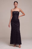 Strapless Mermaid Sequins Black Lace Maxi Formal Dress