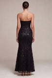 Strapless Mermaid Sequins Black Lace Maxi Formal Dress
