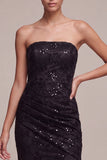 Strapless Mermaid Sequins Black Lace Maxi Formal Dress