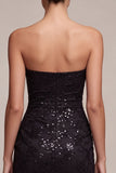 Strapless Mermaid Sequins Black Lace Maxi Formal Dress