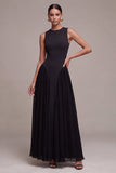 A Line Round Neck Black Maxi Formal Dress