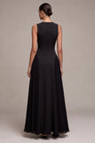 A Line Round Neck Black Maxi Formal Dress