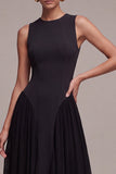 A Line Round Neck Black Maxi Formal Dress