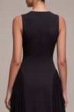 A Line Round Neck Black Maxi Formal Dress