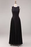 A Line Round Neck Black Maxi Formal Dress