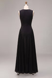 A Line Round Neck Black Maxi Formal Dress