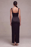 Square Neck Sheath Satin Black Maxi Formal Dress